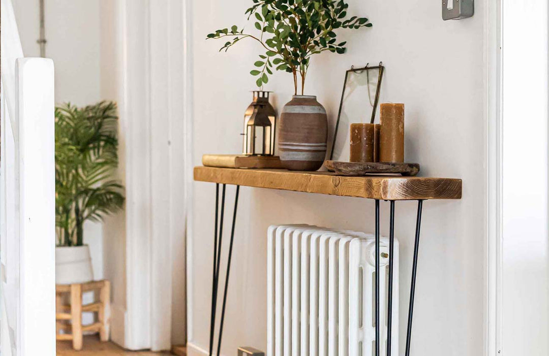 Rustic hairpin console tables