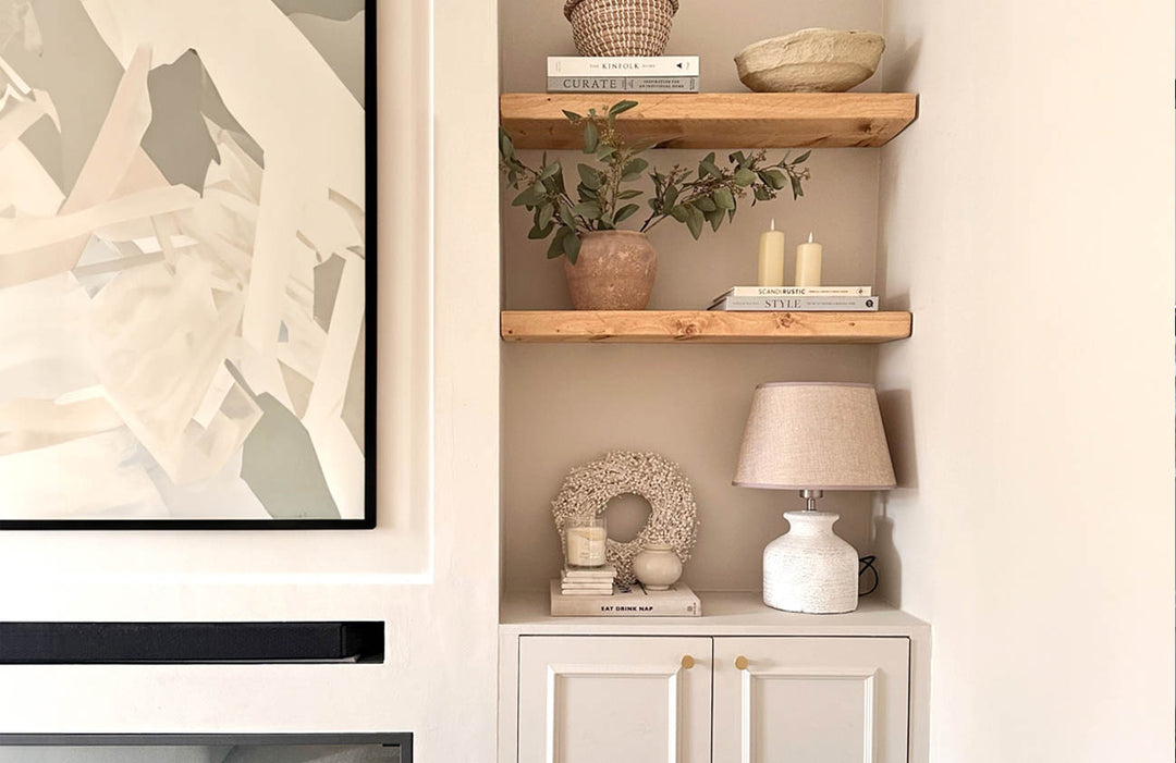 rustic wooden alcove shelves