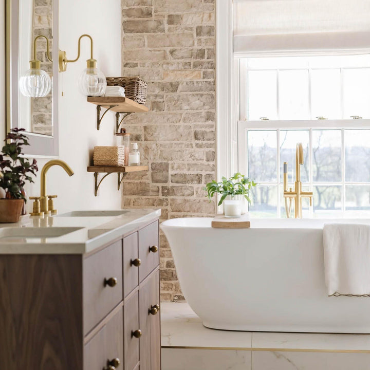 Aged Brass Bracket Wooden Shelf | Thin