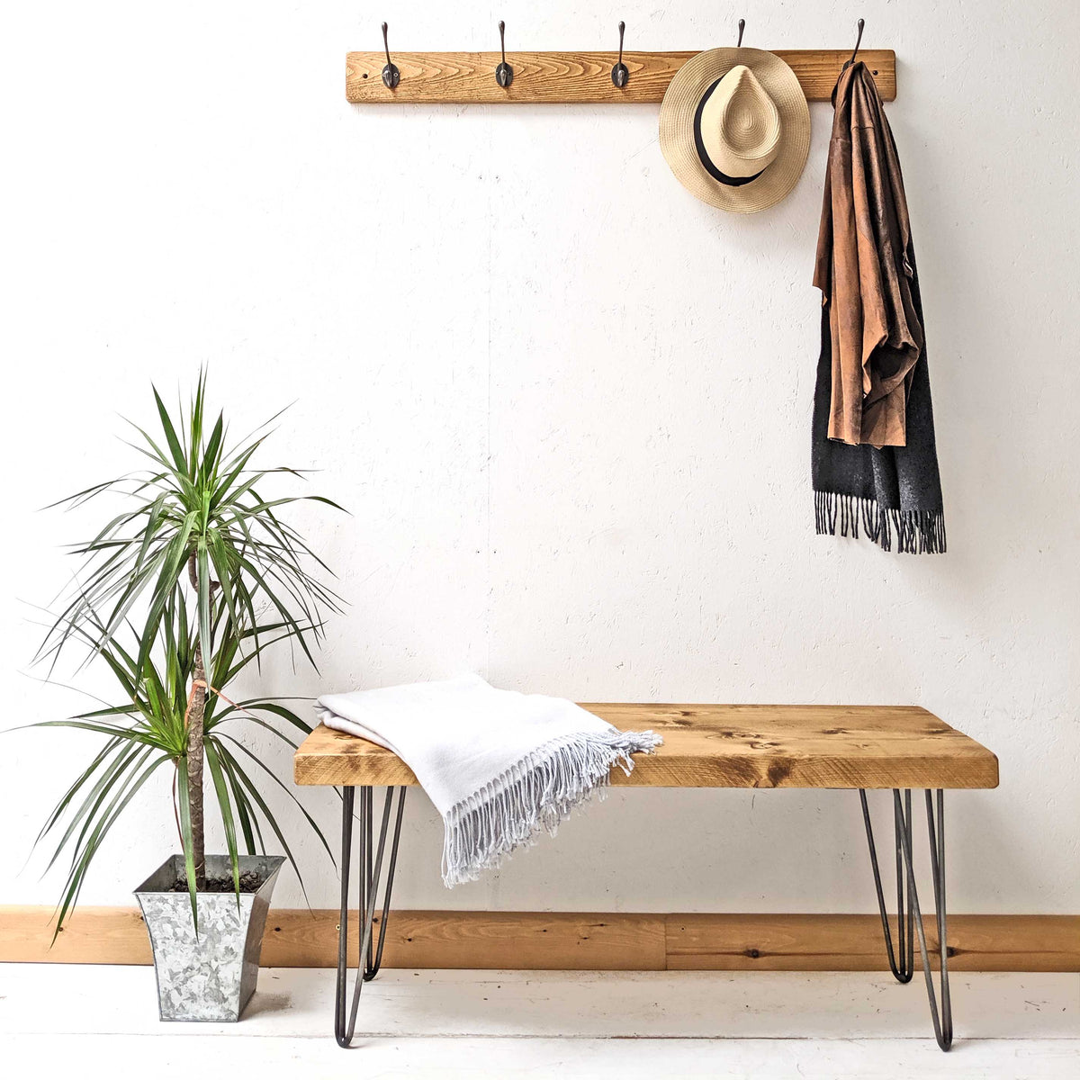Wooden Coat Rack | Black Vintage Hooks