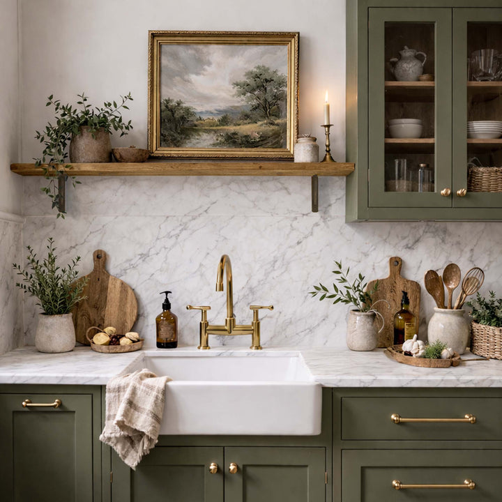 Aged Brass Bracket Wooden Shelf | Thin