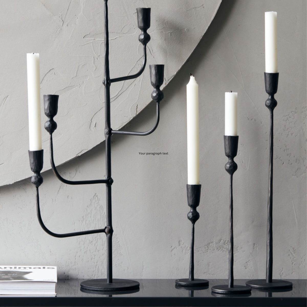 Hammered Candlestick Holder | Black
