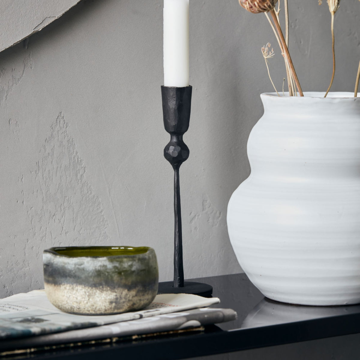 Hammered Candlestick Holder | Black
