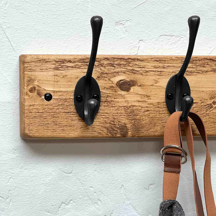 Wooden Coat Rack | Black Vintage Hooks