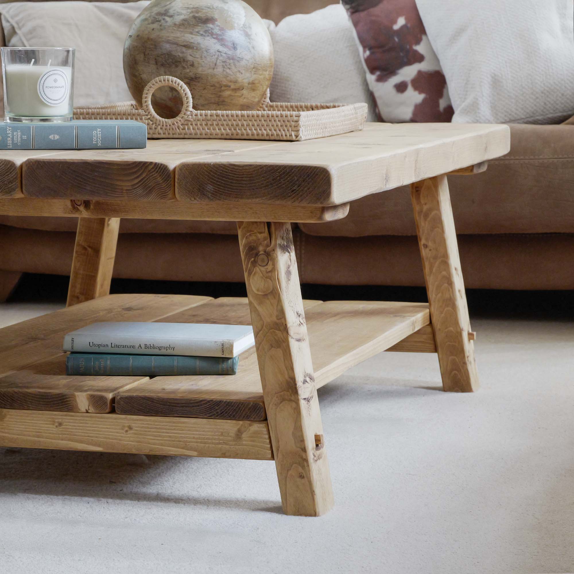 Rustic Wooden Coffee Table With Shelf – Ben Simpson Furniture