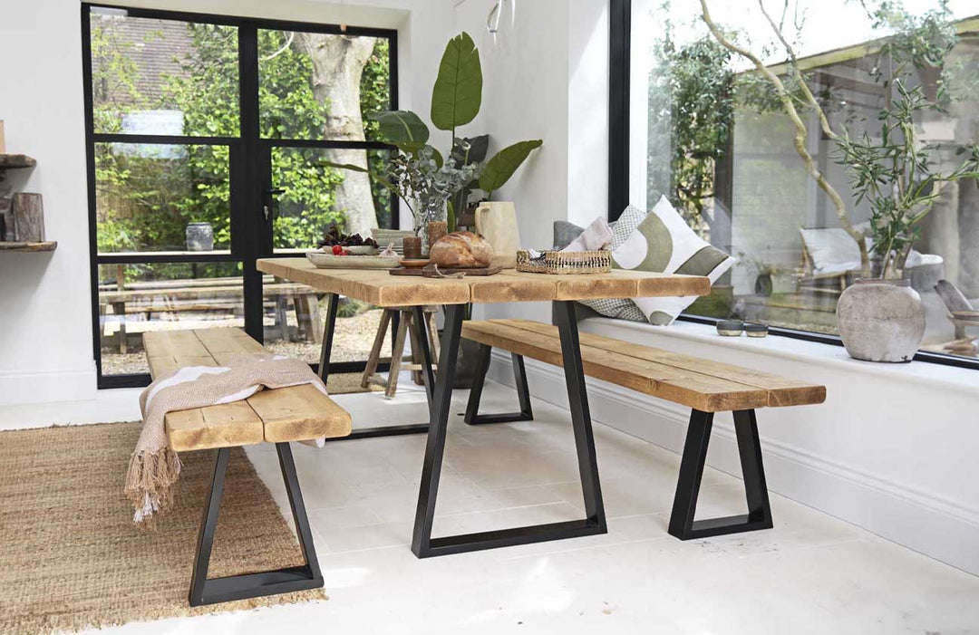 Rustic wooden furniture with metal legs