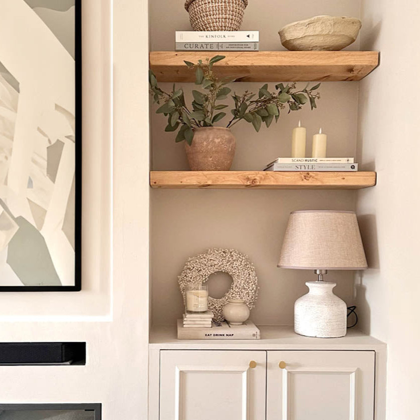 Illustration of Rustic Wood Shelves For Living Room