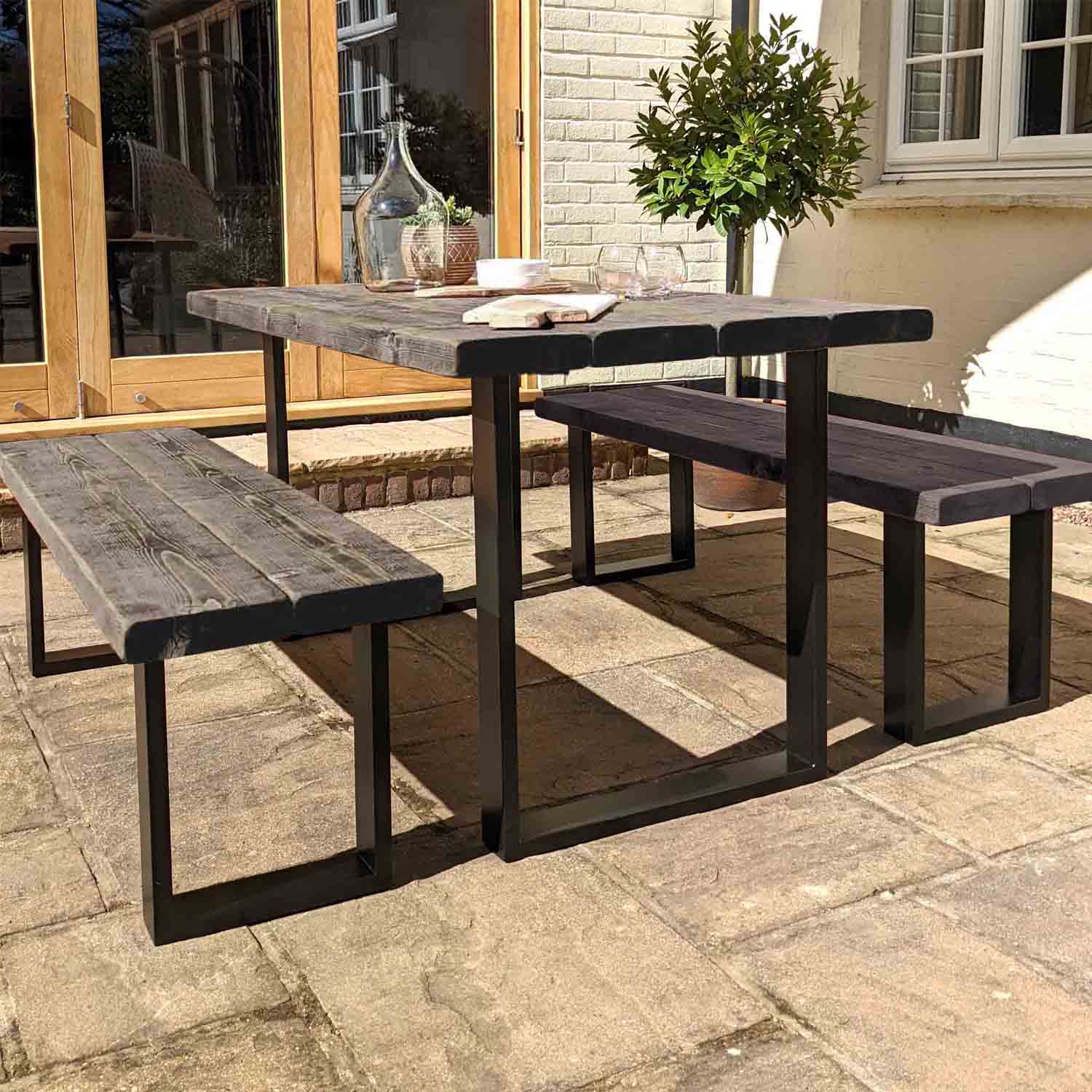 Wooden Outdoor Rustic Garden Bench | Square Metal Legs – Ben Simpson ...