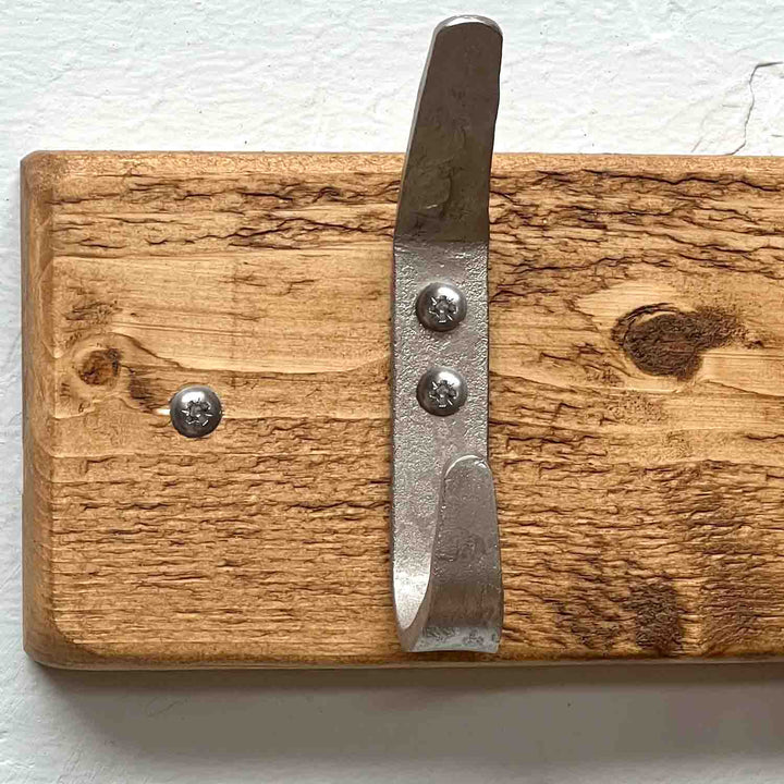 Wooden Coat Rack | Rustic Silver Hooks