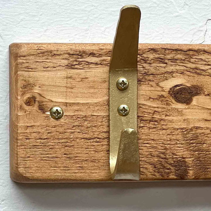 Wooden Coat Rack | Rustic Gold Hooks