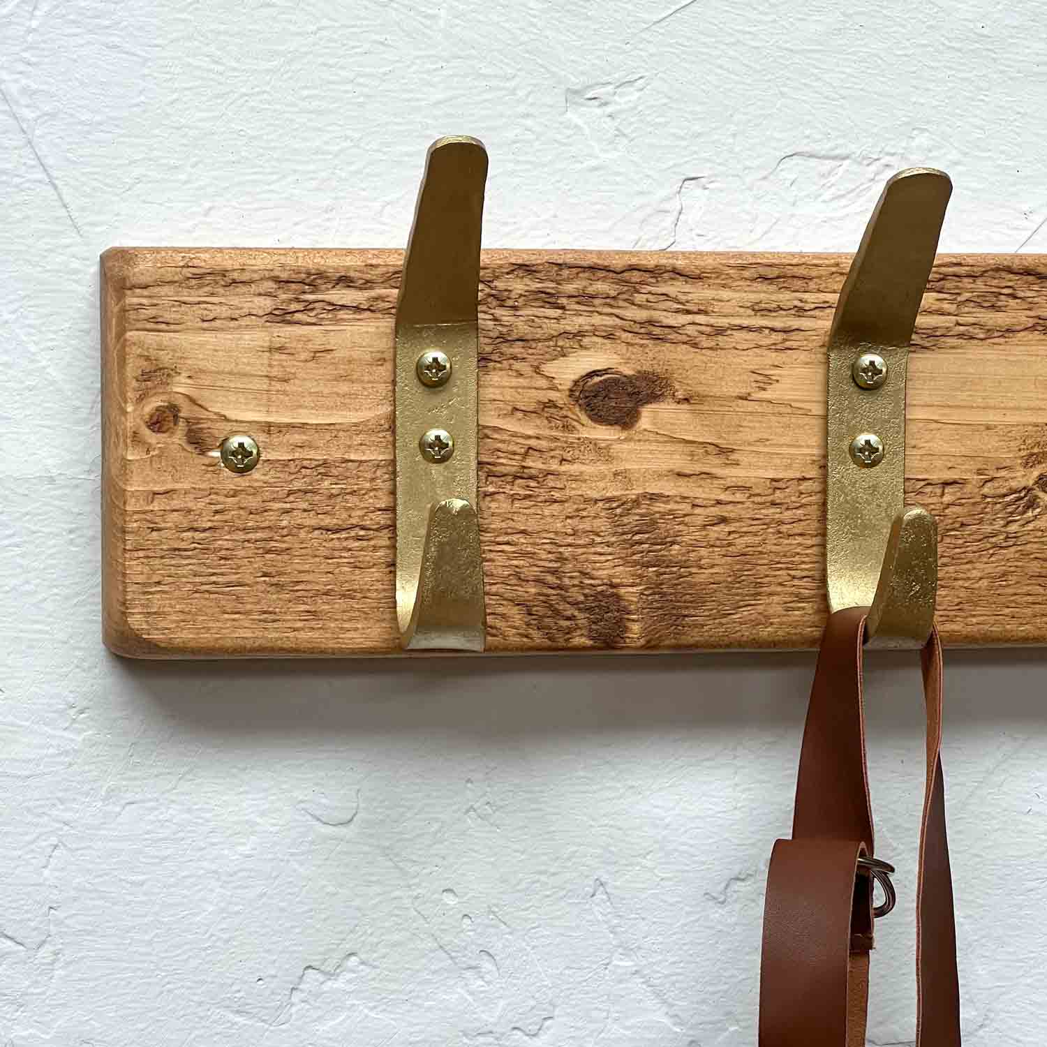 Wooden Coat Rack | Rustic Gold Hooks | Ben Simpson Furniture